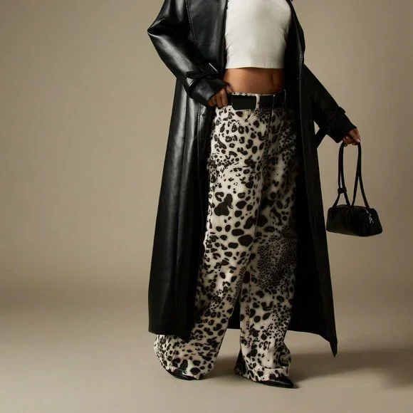 Multicolor Casual Women's Mid Rise Baggy Animal Print Palazzo Jeans - Picture 5 of 6